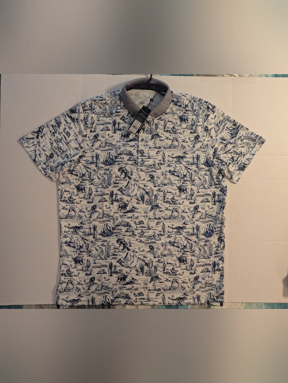 Greyson Men's White Polo with Blue Desert Print- XXL (NWT)